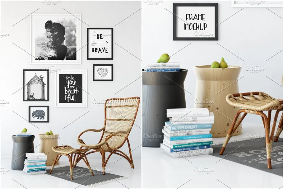 室内挂墙式画框样机模板 Scandi Interior Frame Mockup#8211; 12