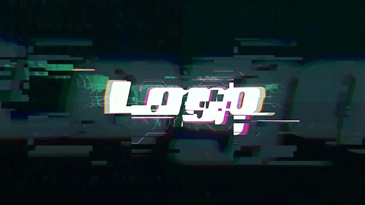 现代时尚活力的闪烁和扭曲效果展示徽标像素设计精选AE模板