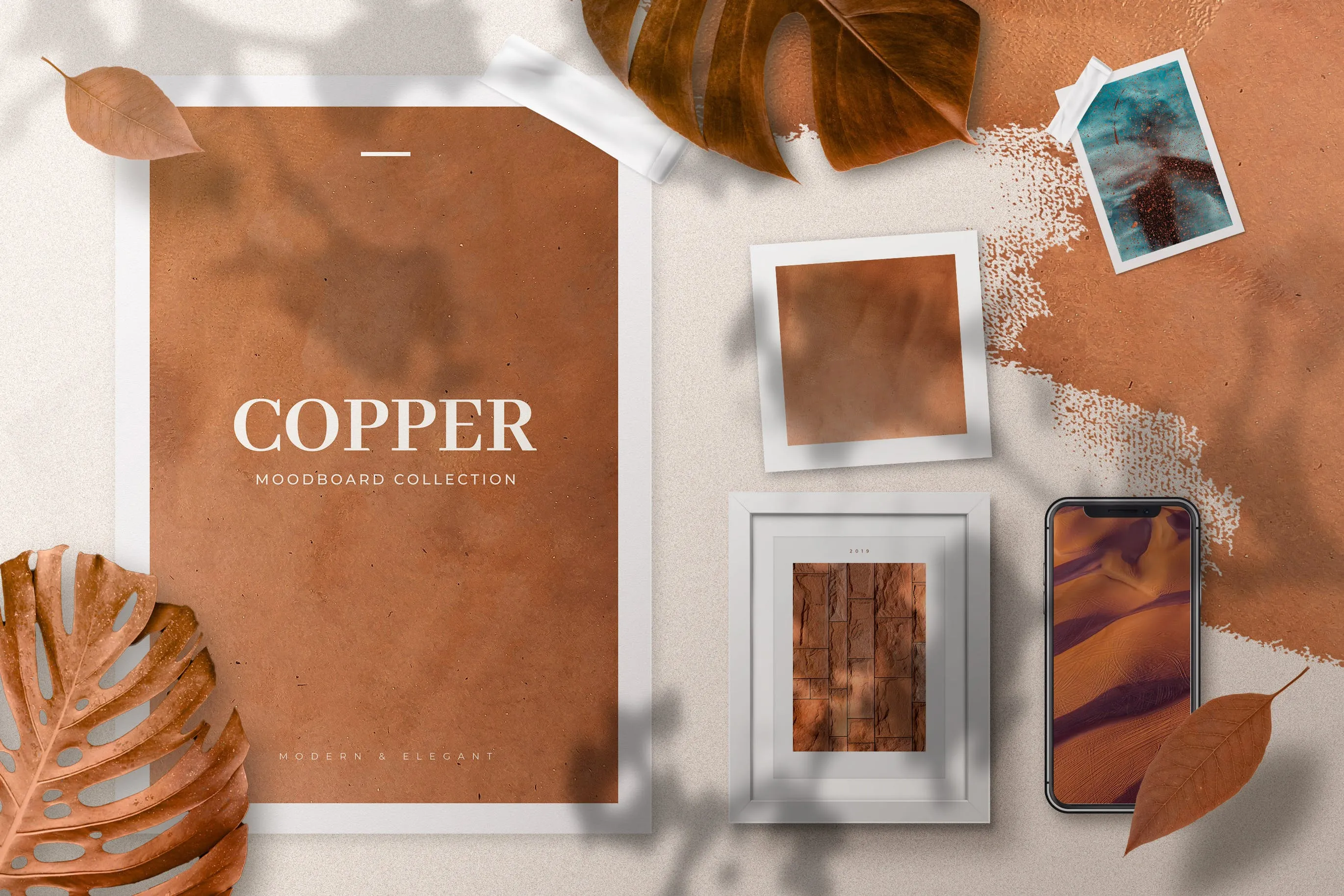 创意设计多媒介预览样机模板 Copper Realistic Moodboard Mockups