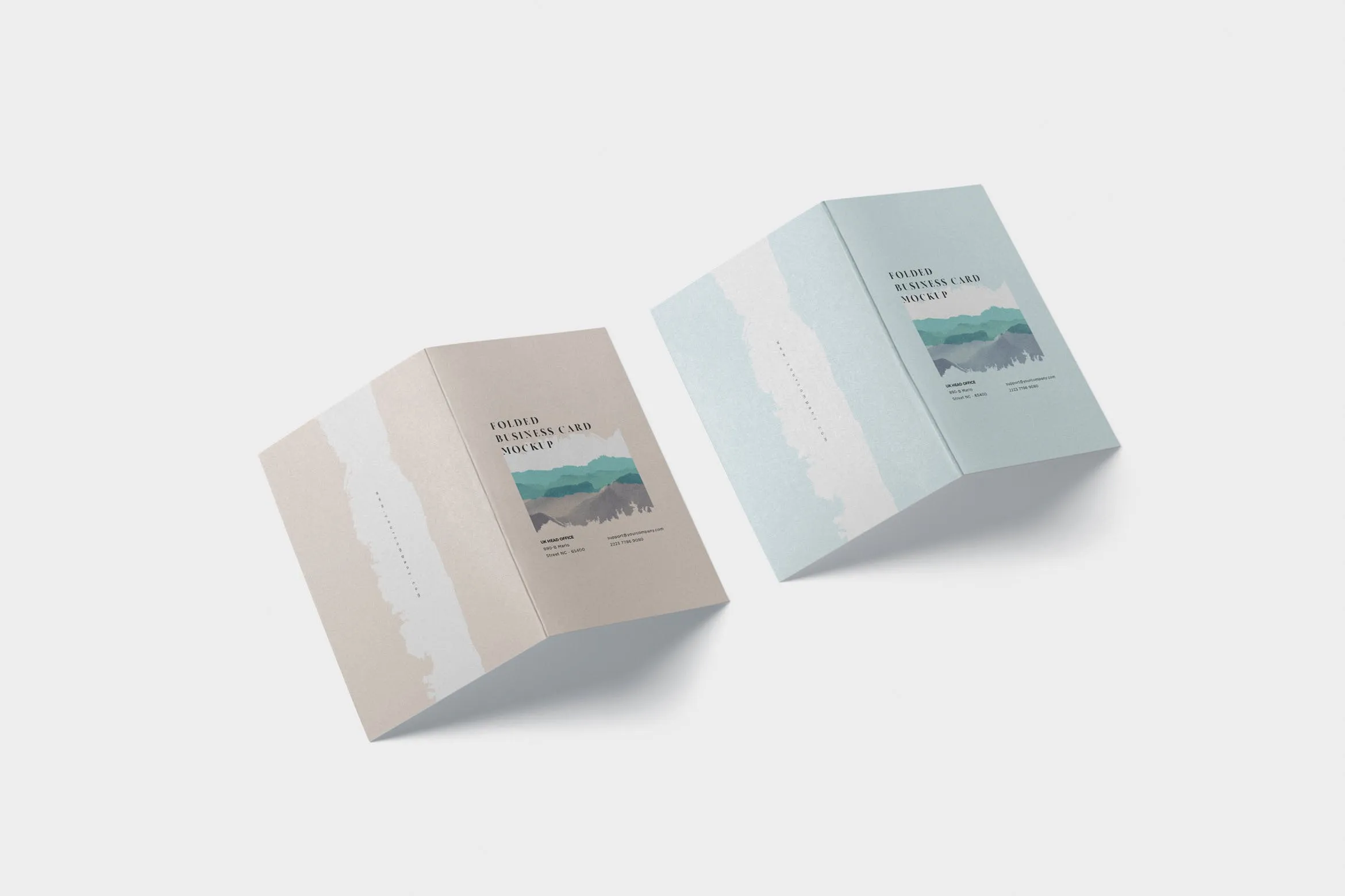 折叠式企业名片设计图样机模板 Folded Business Card Mockup#8211; Horizontal Orientati