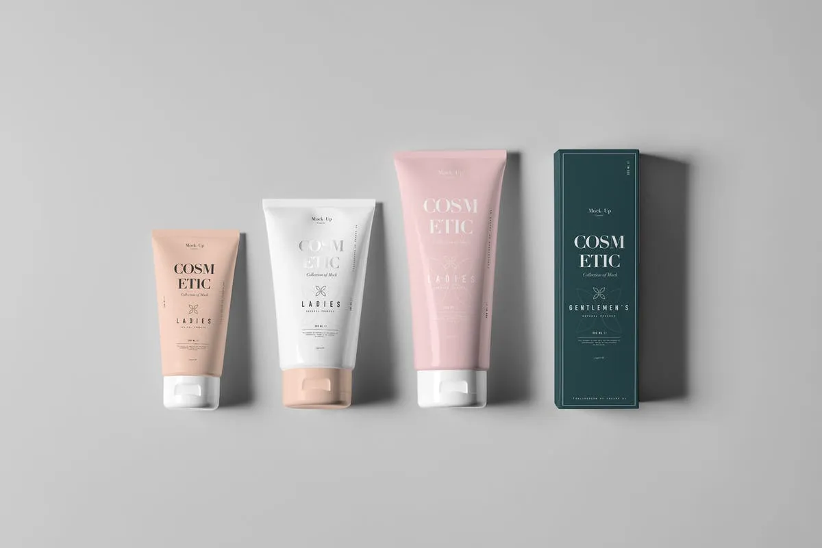 美容化妆品软管amp;包装盒样机模板 Cosmetic Tubeamp; Box Mock-up