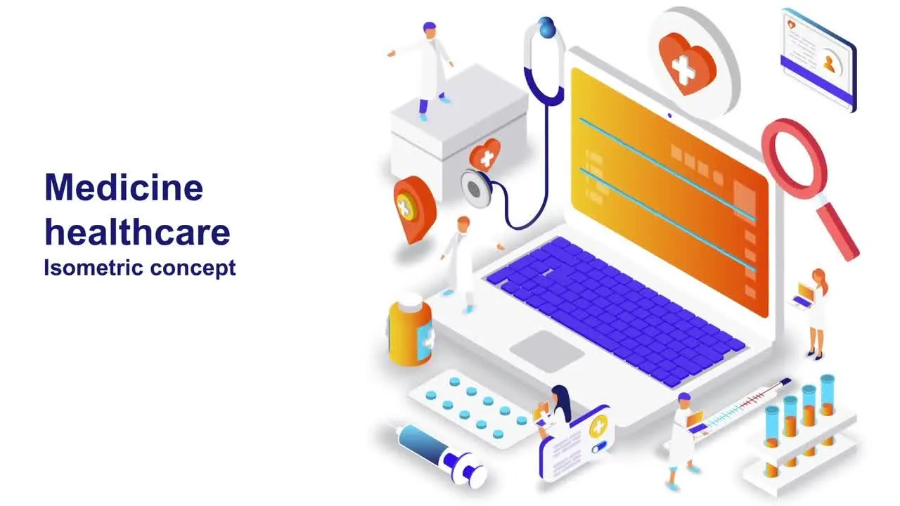 医疗保健等距概念动画像素设计精选AE模板