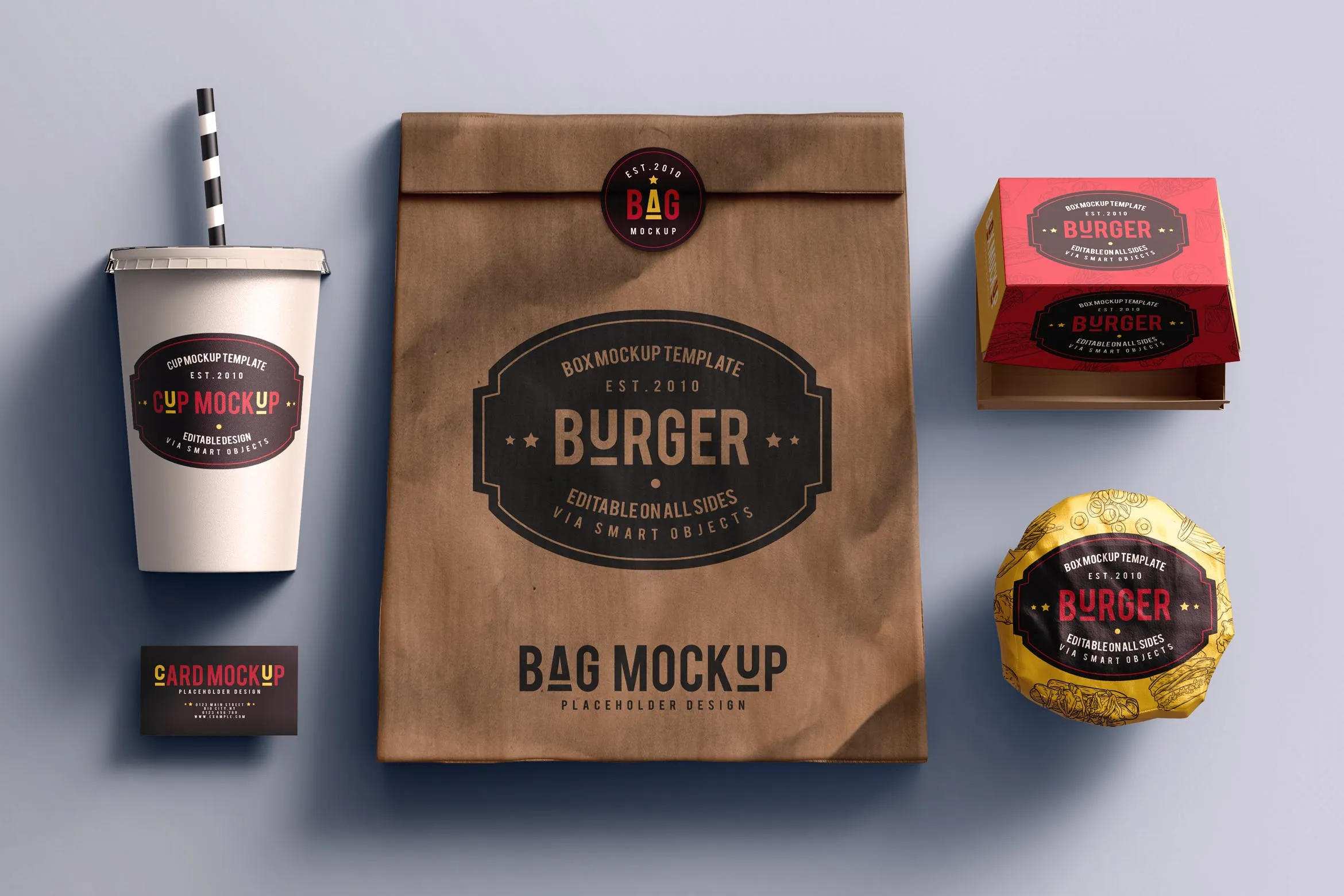 快餐品牌VI设计效果图样机模板 Fast food branding mock-up