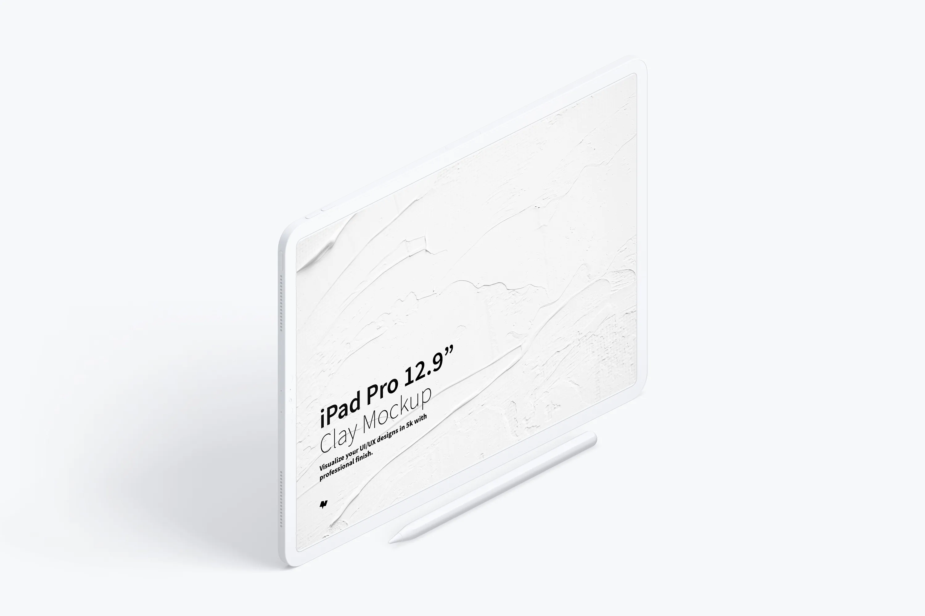 iPad Pro平板电脑黏土陶瓷材质等距右视图样机03 Clay iPad Pro 12.9 Mockup, Isometric Right View 03