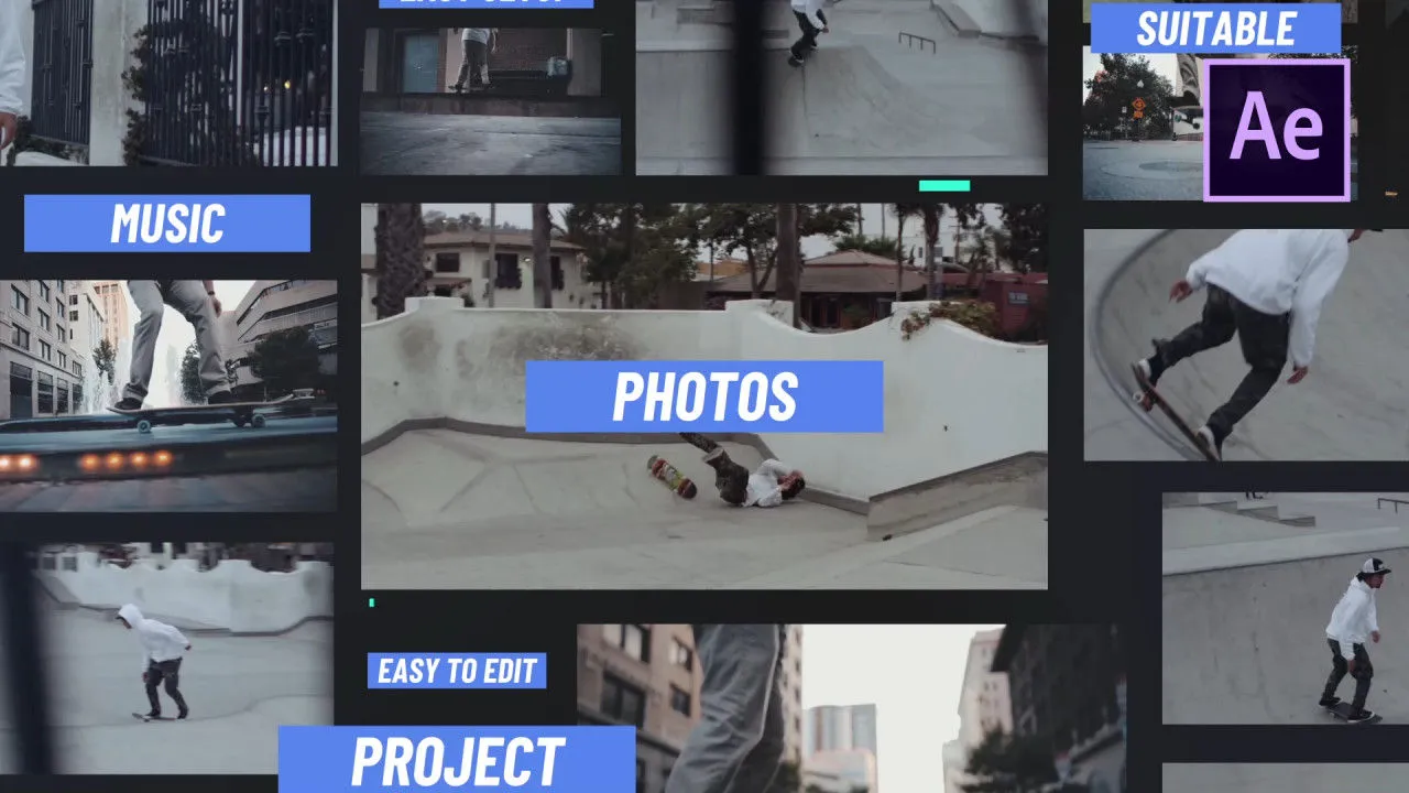 体育运动幻灯片照片展示像素设计精选AE模板