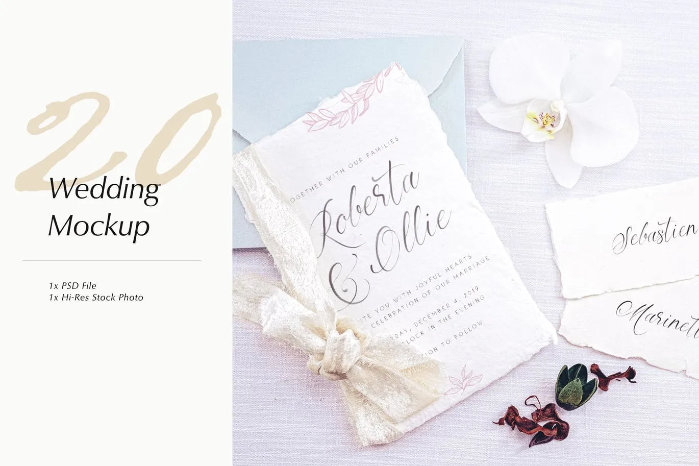 婚礼照片婚礼邀请函优雅风格设计样机像素设计精选模板v20 Wedding Photo Mockup 20