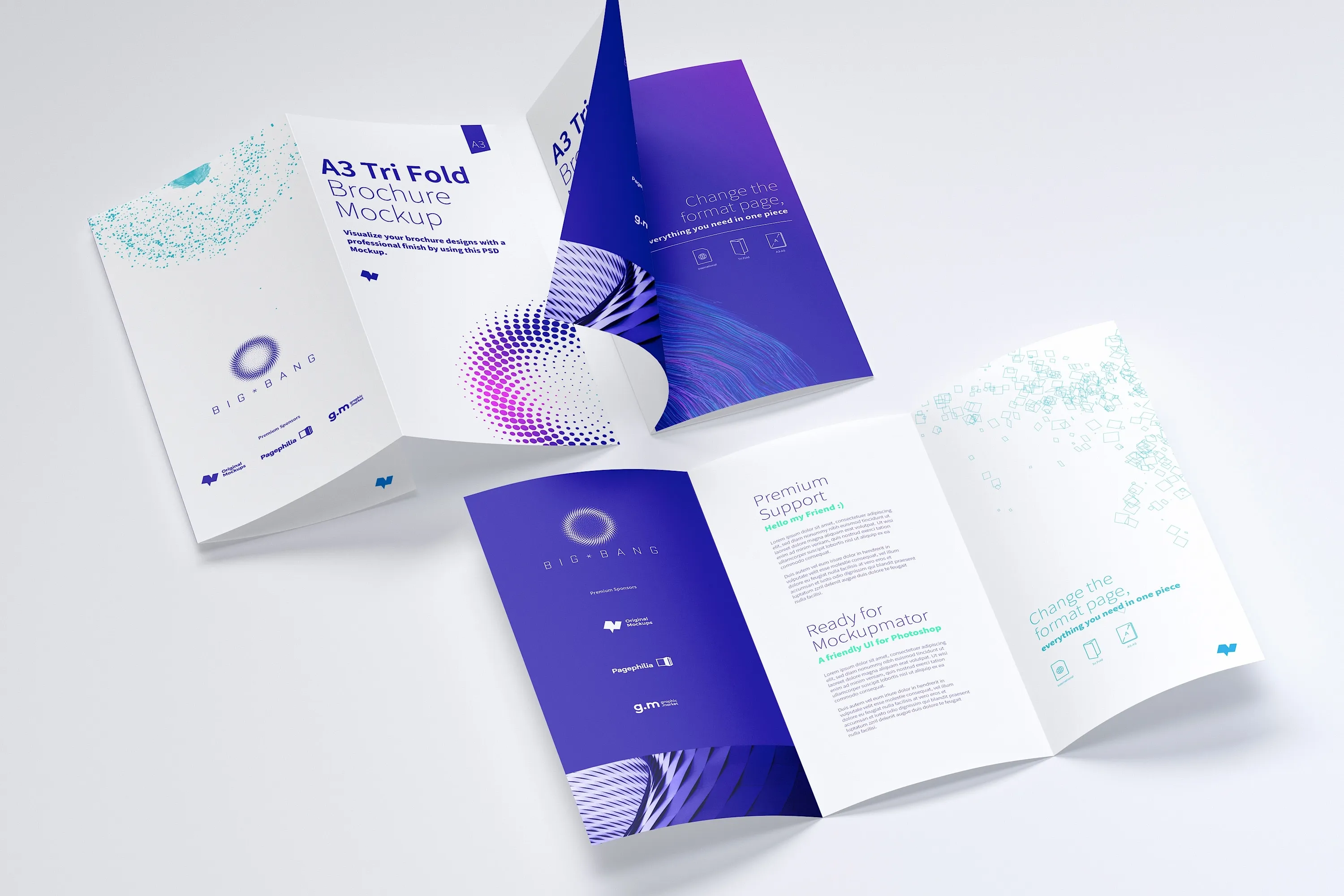 A3三折页设计小册子传单设计多视角预览样机03 A3 Trifold Brochure Mockup 03