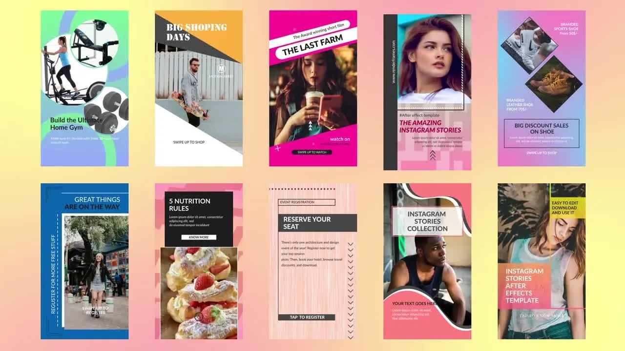 明亮的动态动画Instagram故事V6.0像素设计精选AE模板