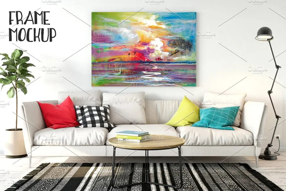 巨幅油画画框样机模板01 Interior Canvas Mockup#8211; 01