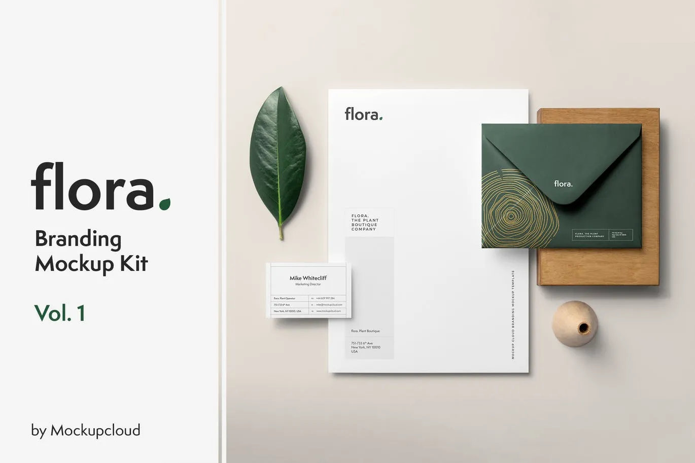 高端企业品牌VI设计效果预览办公用品套装样机v1 Flora Branding Mockup Vol. 1