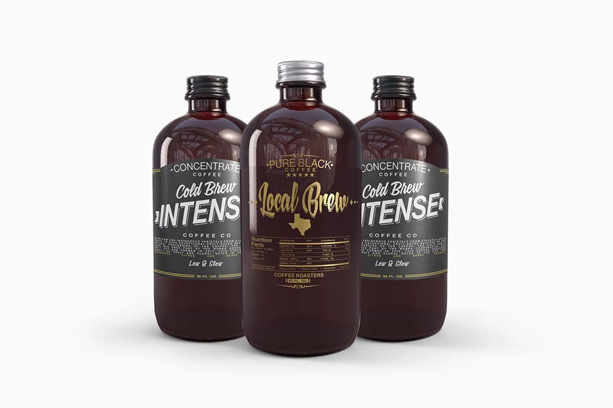 琥珀色冷酿咖啡玻璃瓶饮料瓶样机 Cold Brew Coffee Amber Glass Bottle Mockup