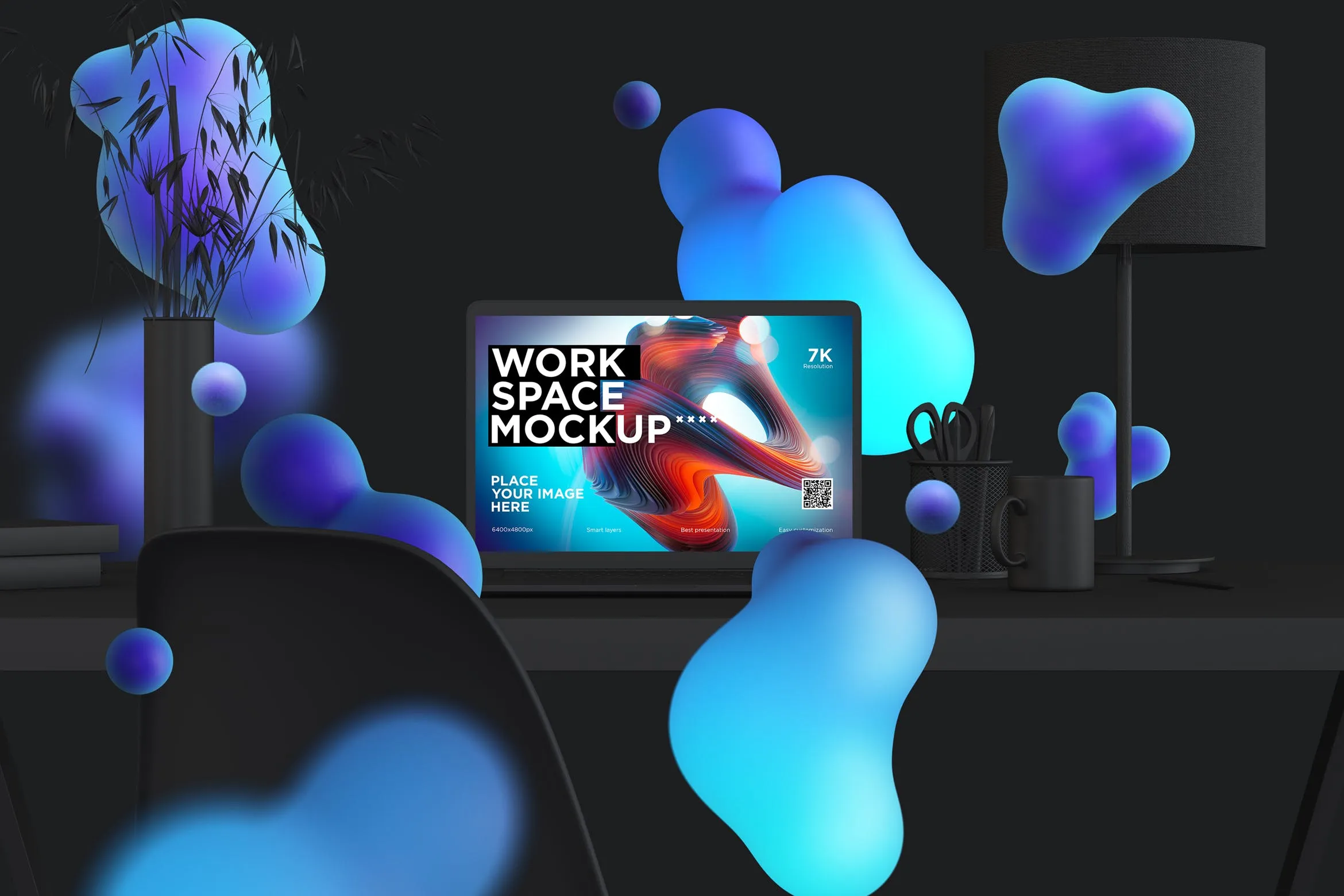 创意工作空间MacBook Pro设计展示样机 workspace desk clay mockup with macbook pro