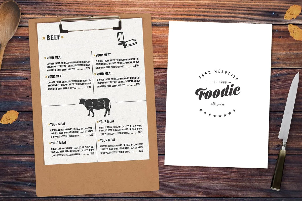 餐馆餐厅店招Logo设计效果图像素设计精选模板 Menu Logo Mock Up