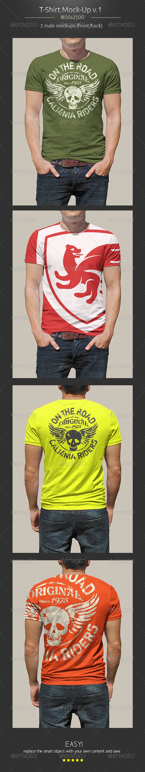 好用的男士T恤设计展示模型下载[PSD,正面+反面]