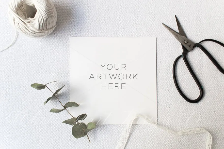 婚礼邀请卡贺卡样机 Wedding square stationery mock up