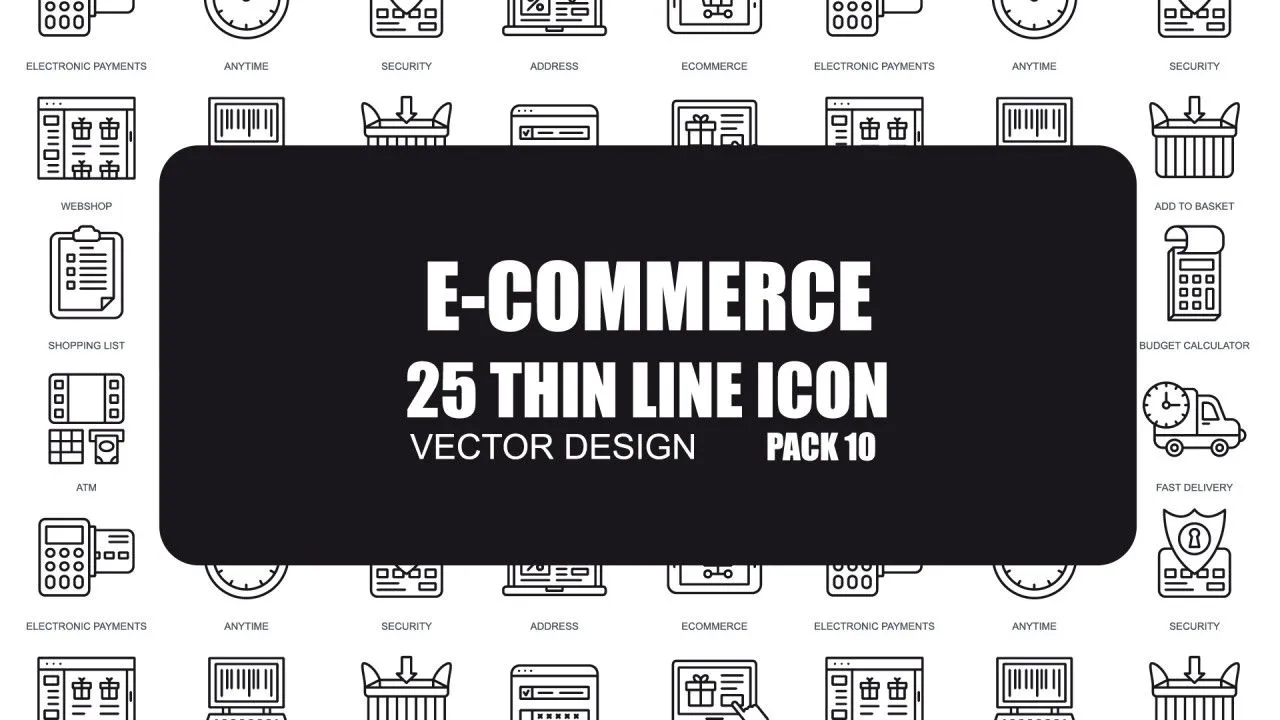 25个时尚设计的电子商务细线图标像素设计精选AE模板