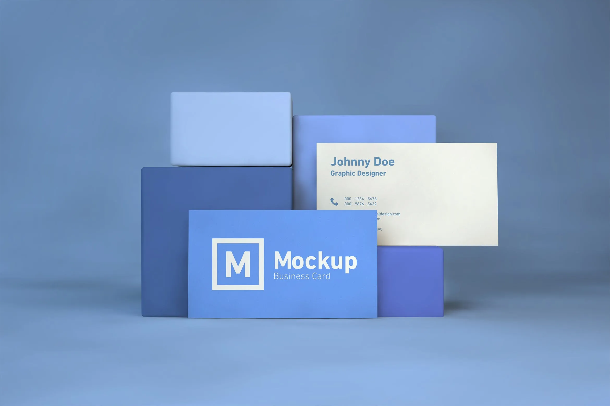 企业名片双面设计效果展示像素设计精选 Business Card On Blocks Mockup