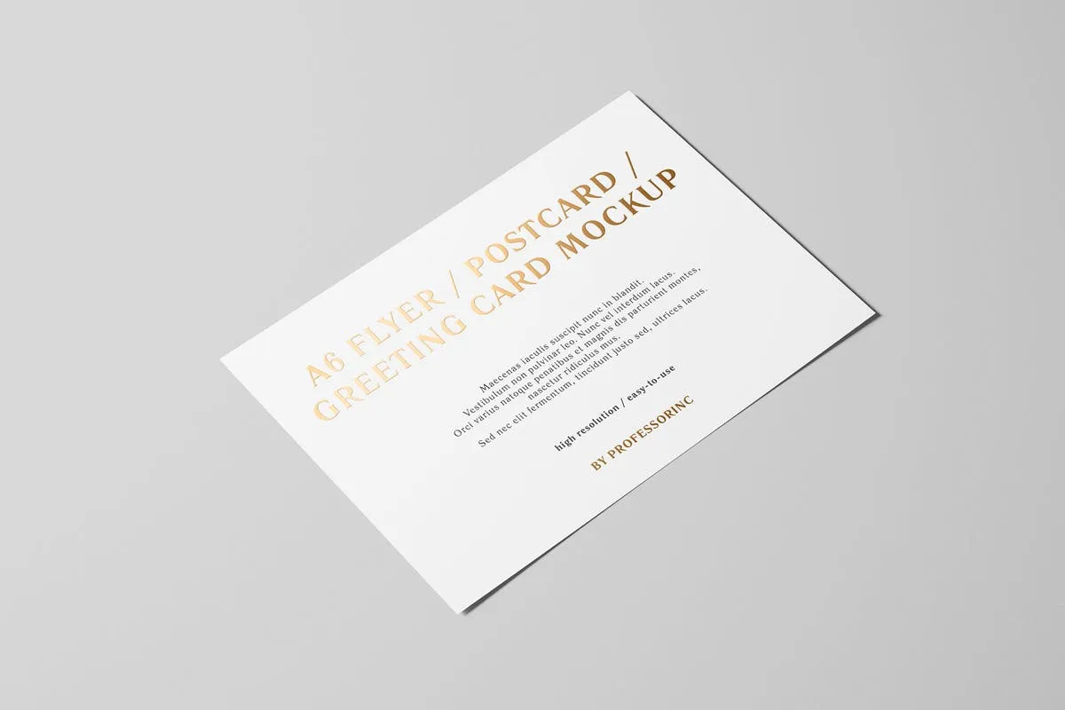 A6传单/明信片/贺卡铝箔冲压特殊工艺样机 A6 Flyer / Postcard / Greeting Card Mockup