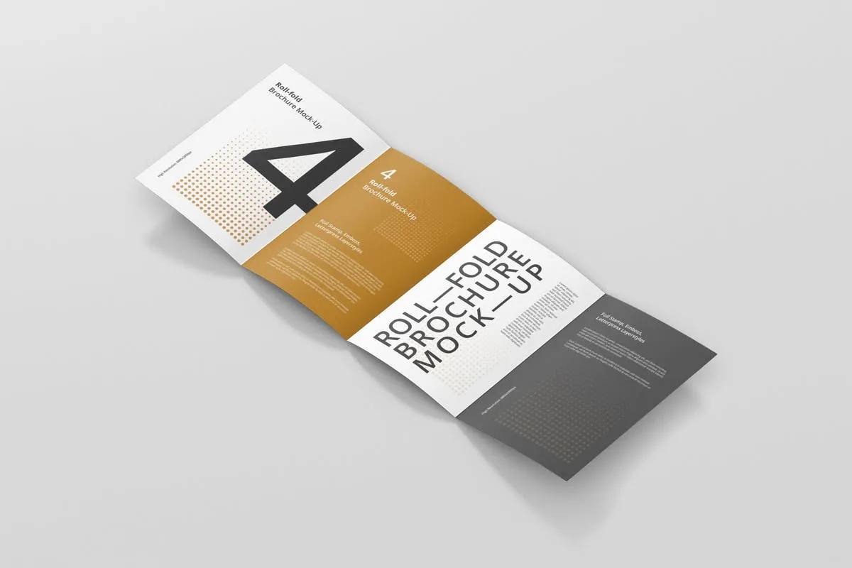 迷你折叠小手册样机模板 Roll Fold Brochure Mockup Din A4 A5 A6