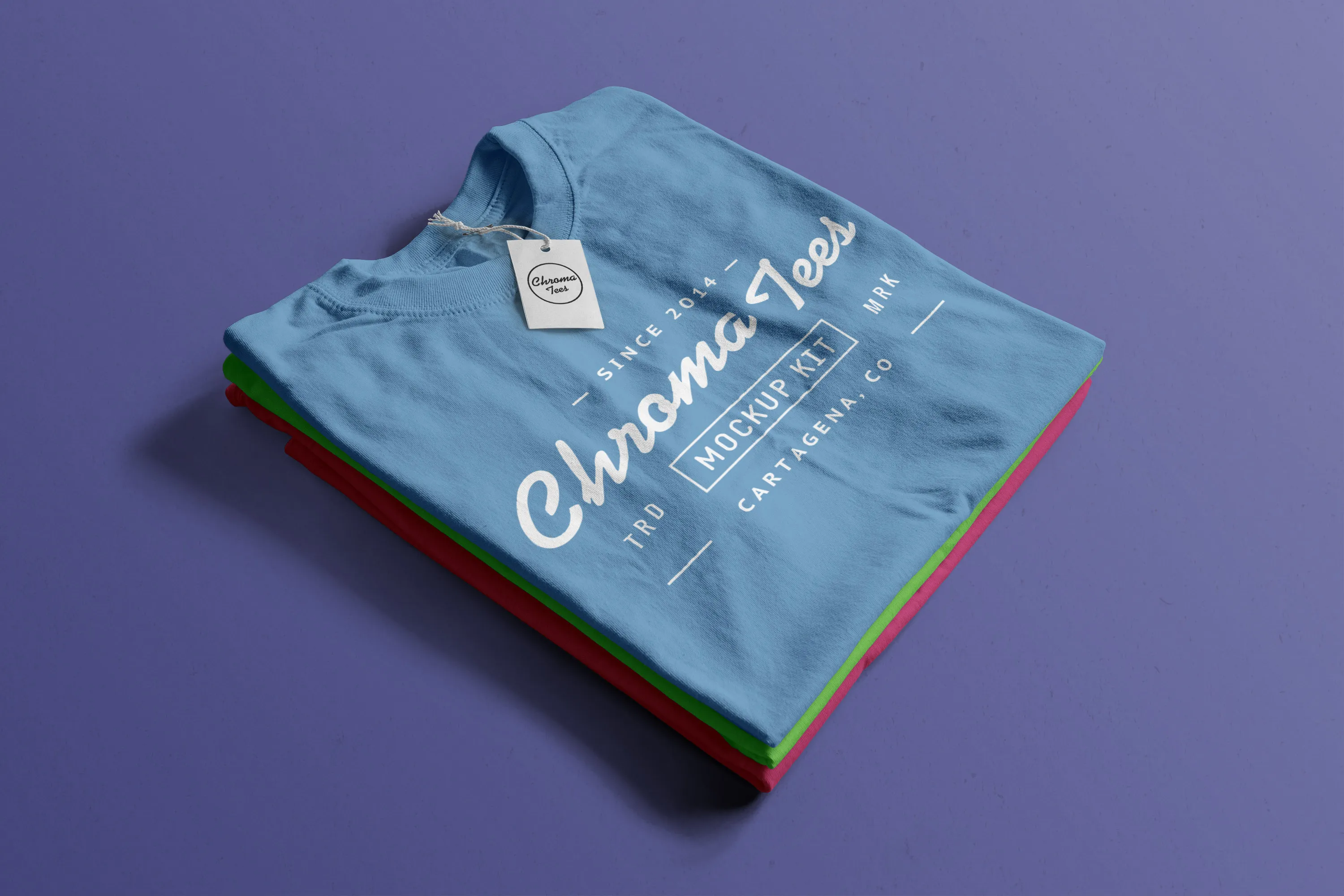 折叠整齐的T恤胸前印花图案设计样机04 Stack of Folded T-Shirts Mockup 04