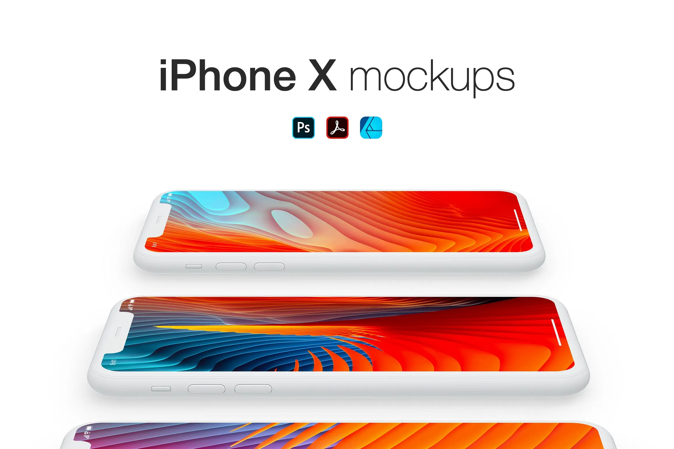 哑光材质iPhone手机透视图像素设计精选样机模板 Matte iPhones in perspective view