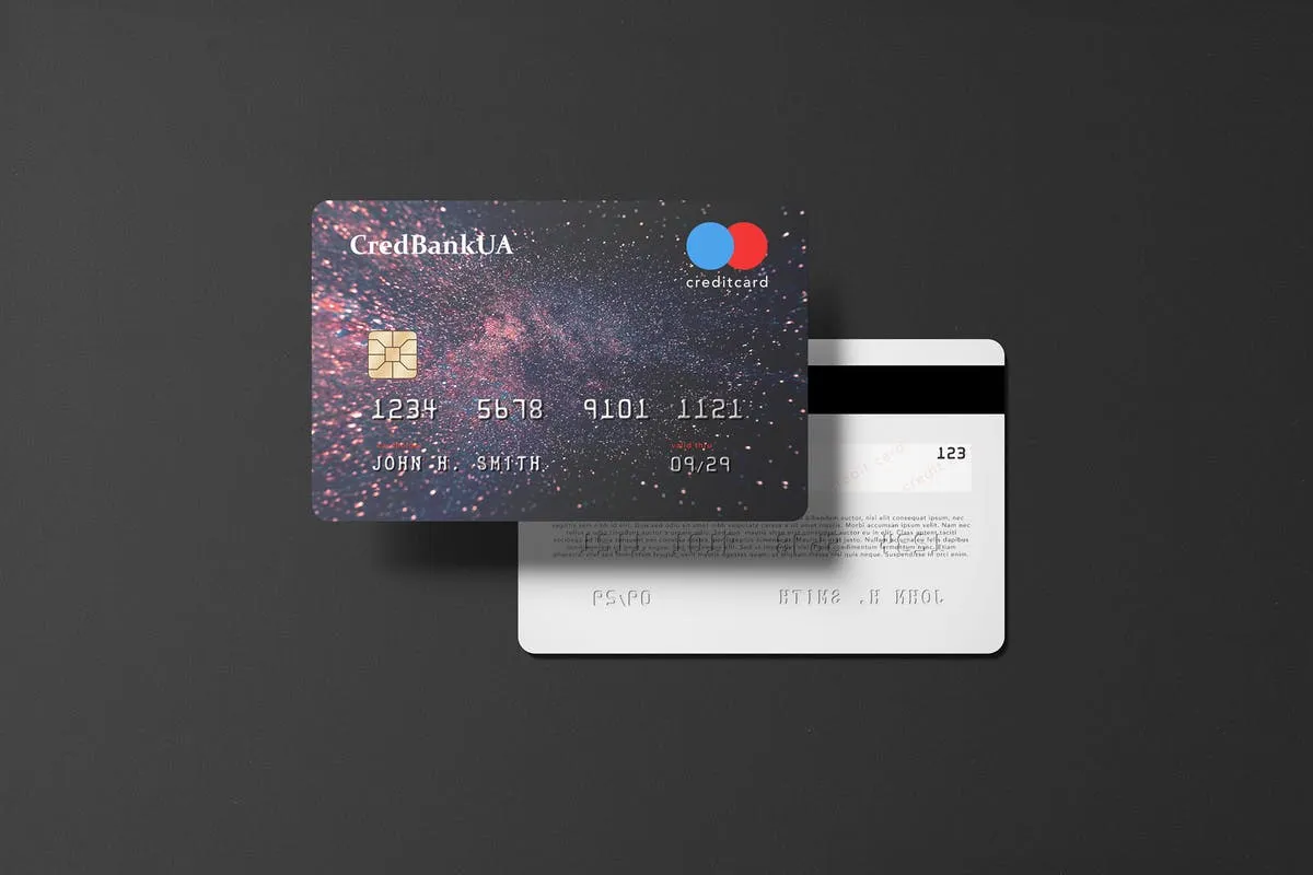 压花信用卡样机模板 85#215;55 Landscape Credit Card Mockup