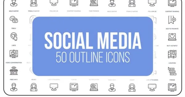 50枚社交媒体主题视频图标素材 Social Media#8211; 50 Thin Line Icons