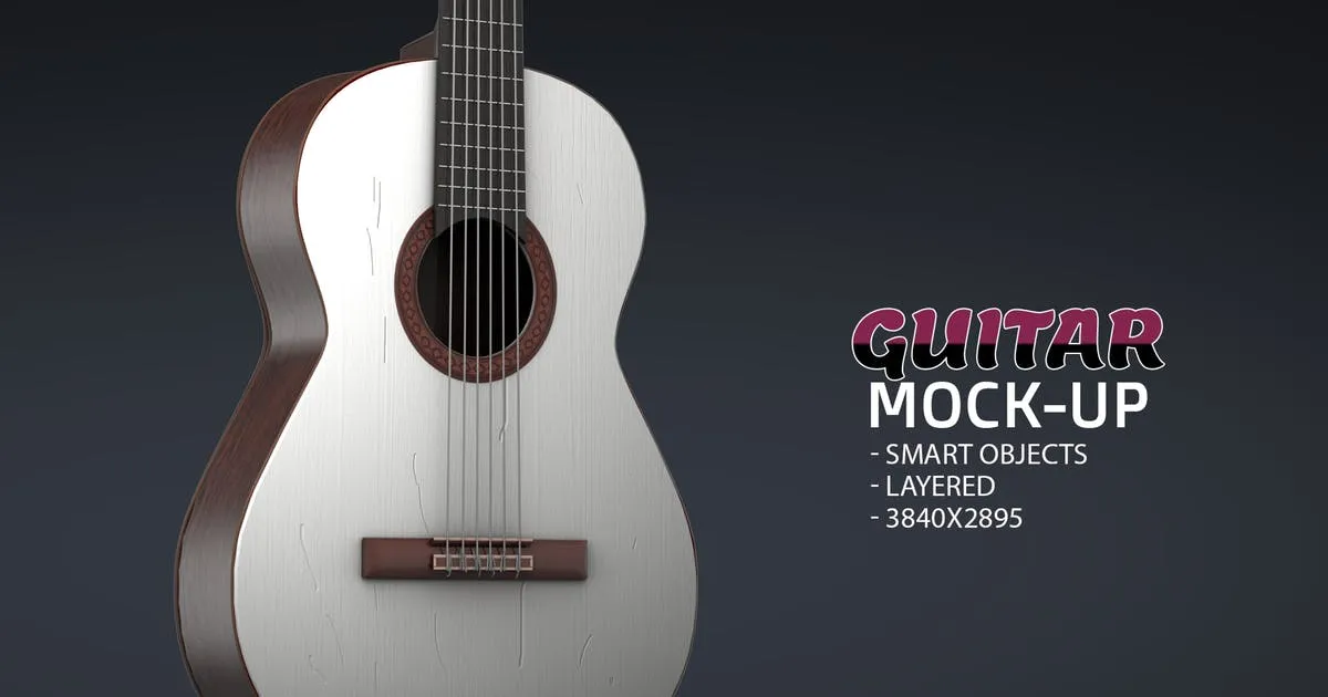 吉他产品外观设计效果图像素设计精选模板v2 Guitar Face PSD Mock-up