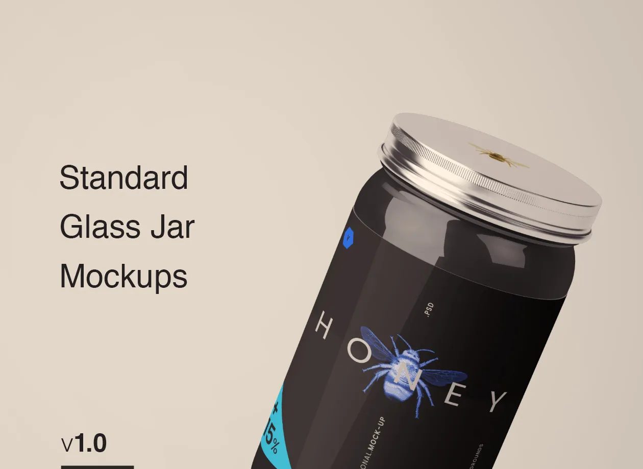 食品玻璃罐外观设计样机PSD模板 Standard Glass Jar Mockups