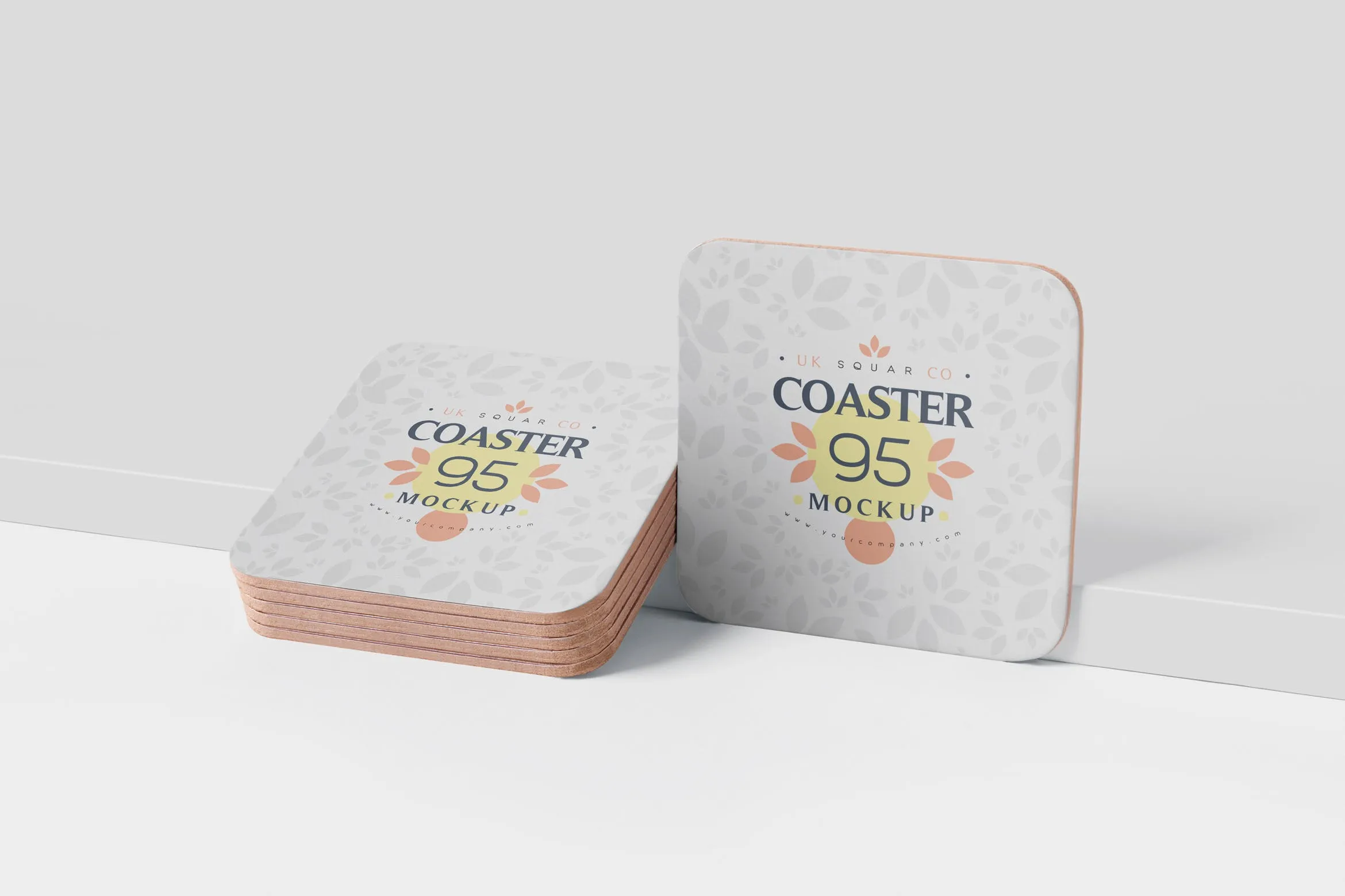 圆角方形杯垫图案设计像素设计精选模板 Square Coaster Mock-Up with Round Corner