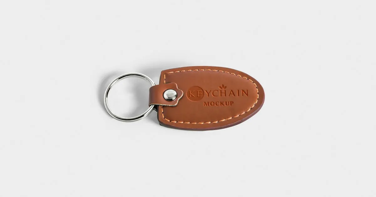 皮革钥匙扣品牌Logo设计效果图样机 Leather Keychain Branding Mockups
