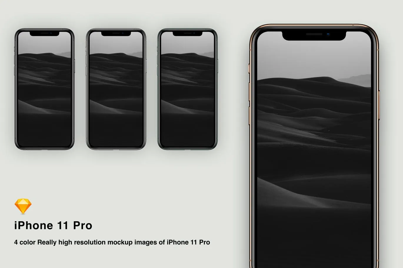 逼真四色iPhone 11 Pro手机样机Sketch模板 Sketch mockup iPhone 11 pro