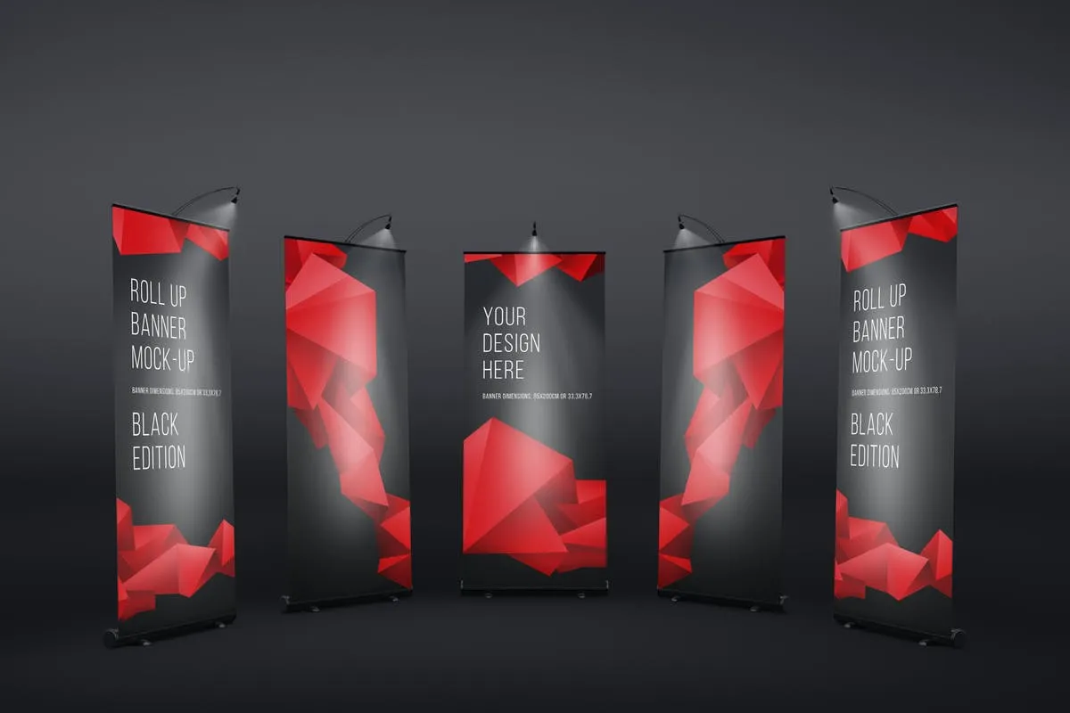 创意广告设计X展架样机模板 Roll Up Black Banner Mock-Up