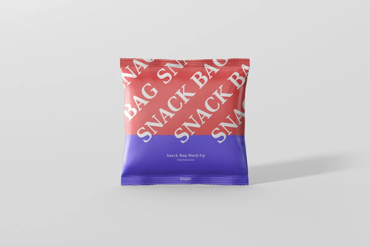 方形小吃/零食塑料袋包装外观样机 Snack Foil Bag Mockup#8211; Square Size