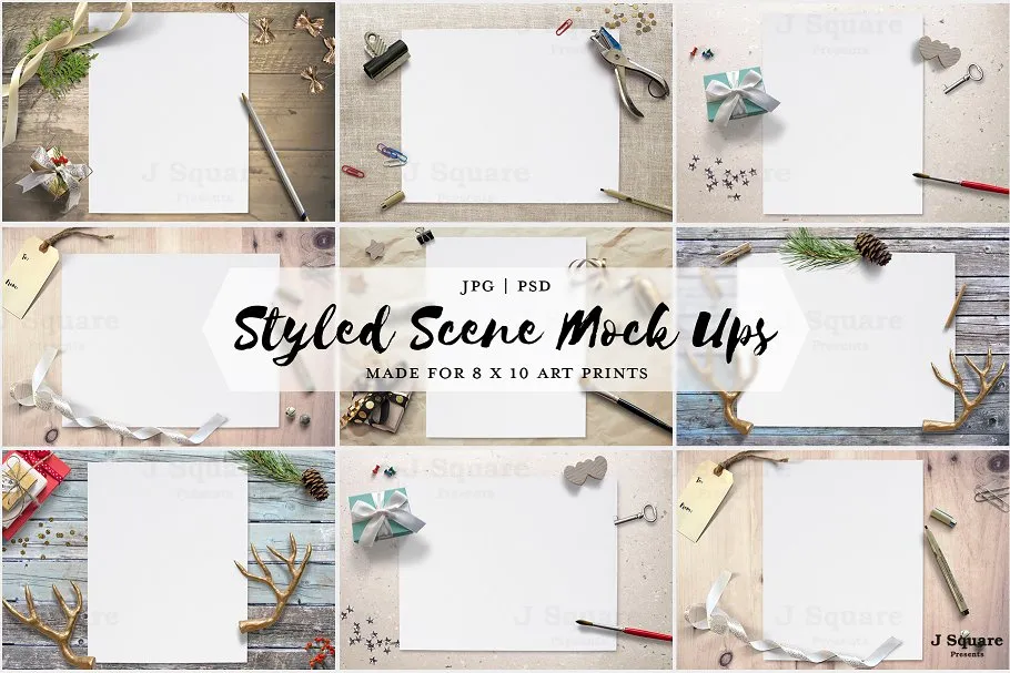 文艺范场景纸张样机模板 Styled Scene MockUps for 8#215;10 Prints