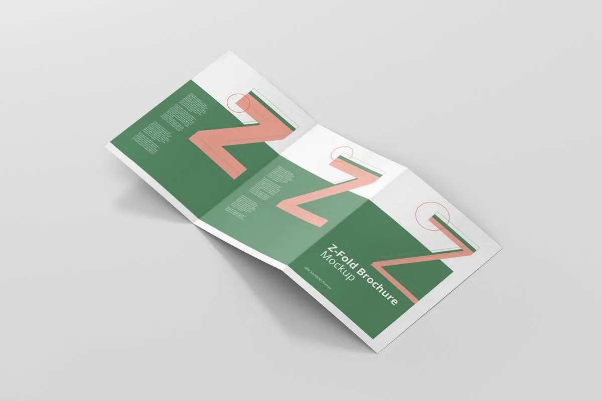 Z字母三折页宣传册样机 Z-Fold Brochure Mockup#8211; Din A4 A5 A6