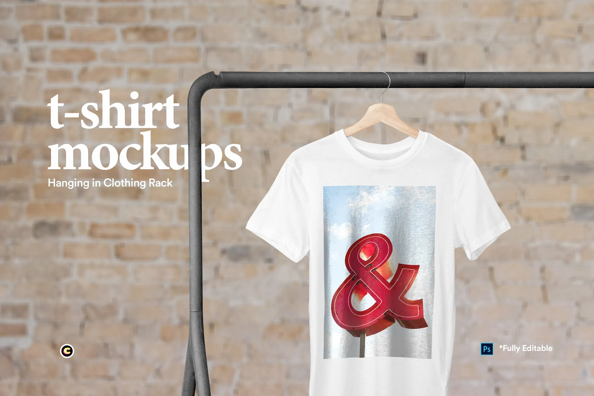 晾晒状态T恤产品展示样机像素设计精选模板 Hanging T-Shirt Mockup