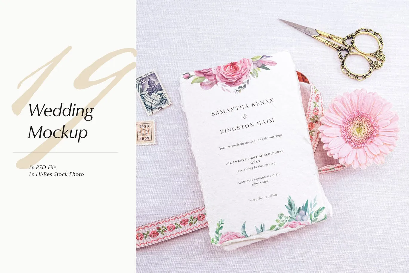 婚礼照片婚礼邀请函优雅风格设计样机像素设计精选模板v19 Wedding Photo Mockup 19