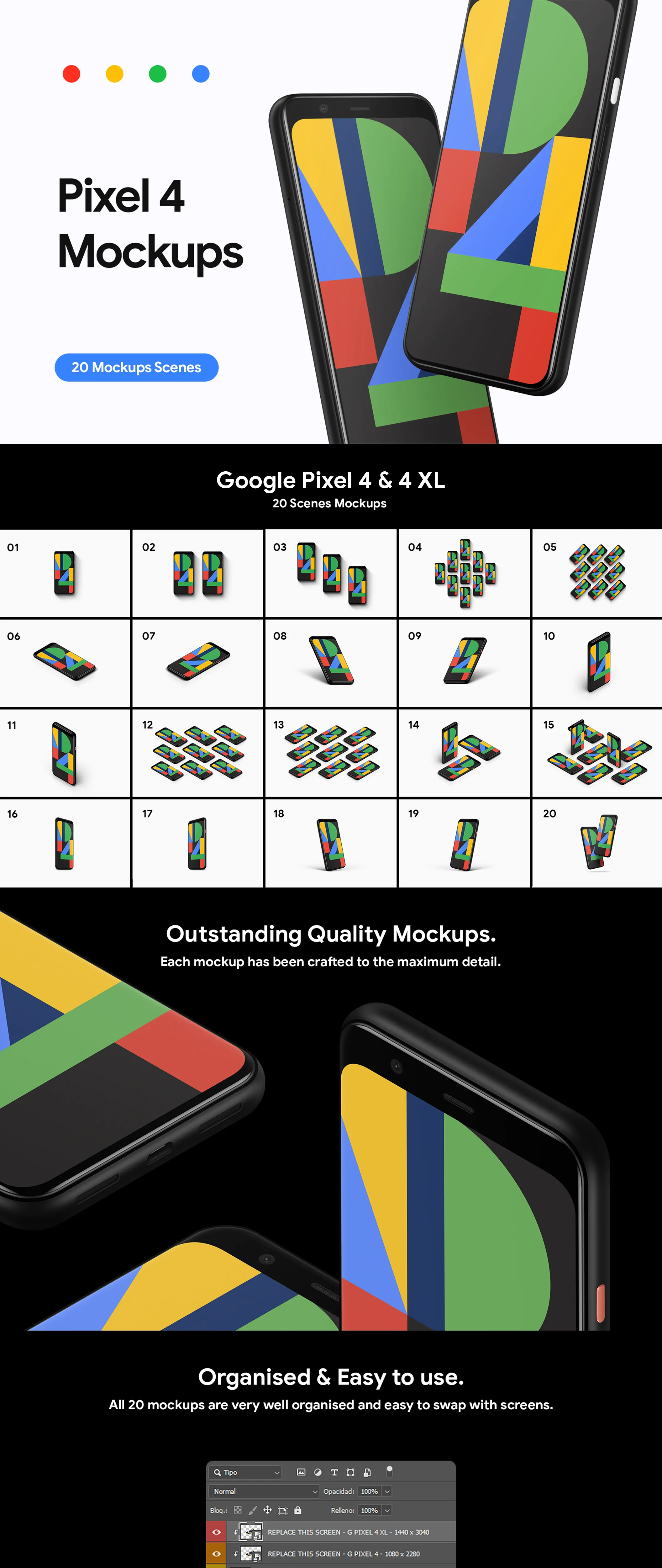 像素设计下午茶：Google Pixel 4-20个设备演示像素设计精选样机合集