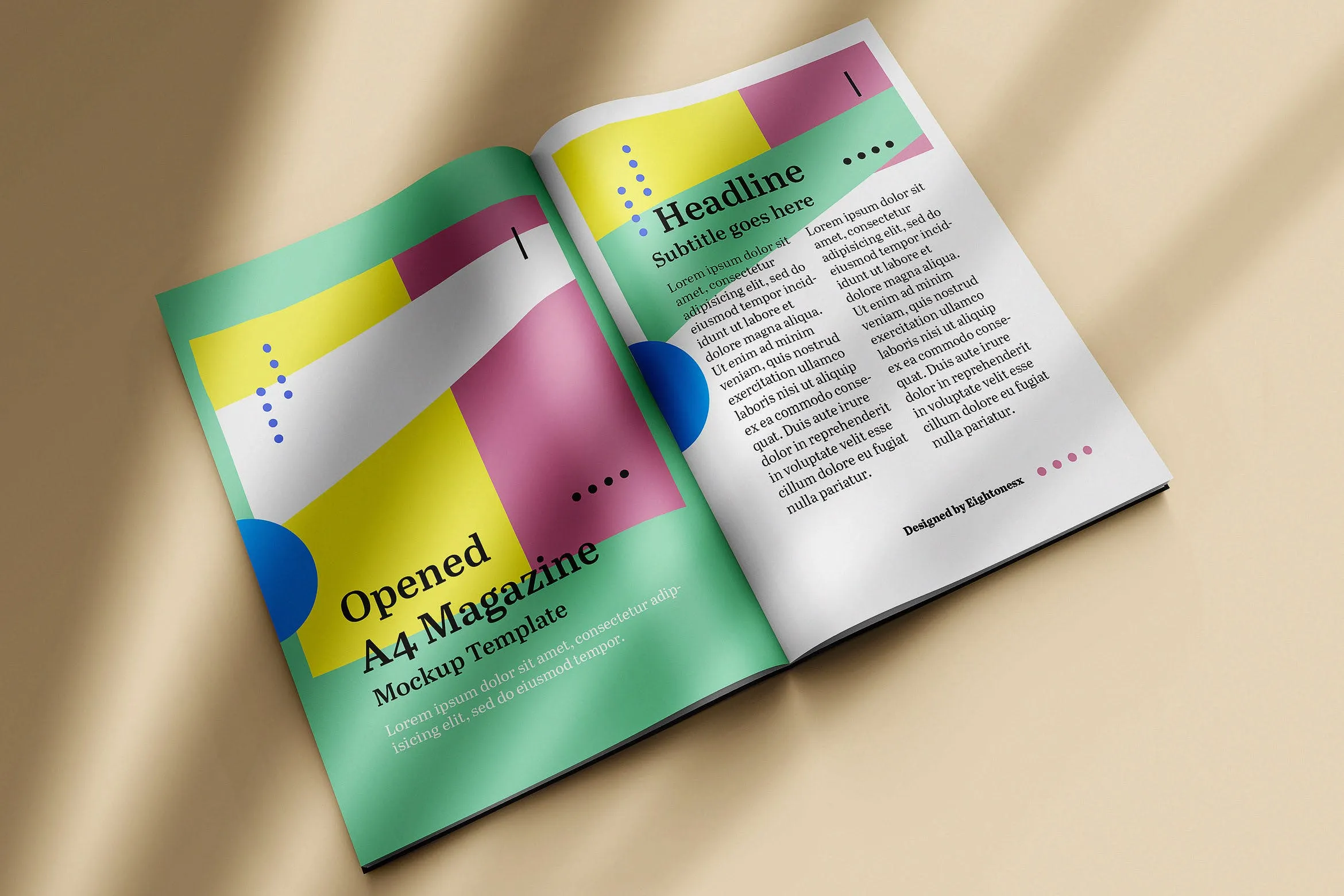 A4尺寸杂志内页排版设计展示图样机 Opened A4 Magazine Mock-up