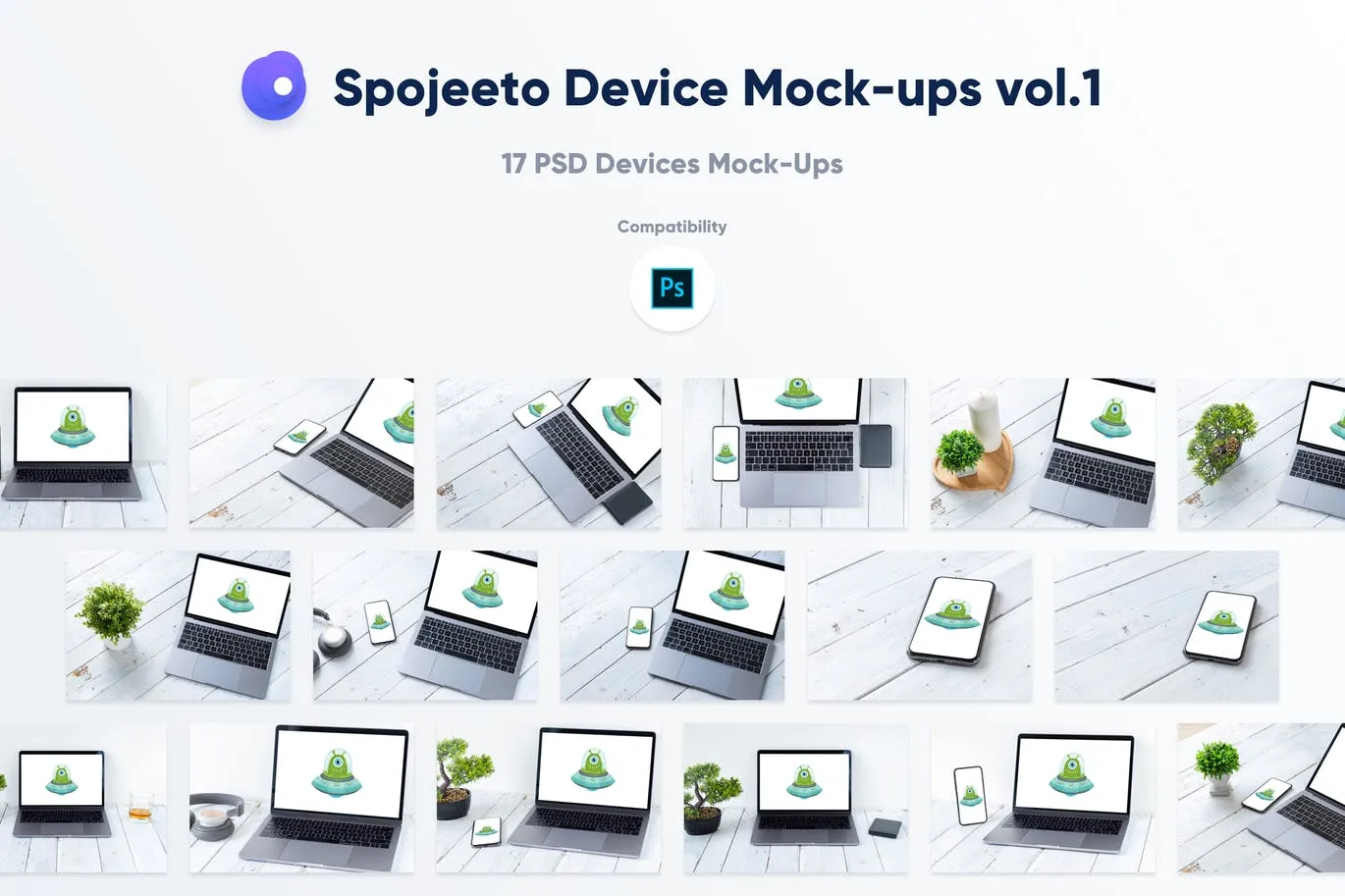 旧木桌上的Macbookamp;iPhone样机模板v1 Spojeeto Device Mock-ups vol.1