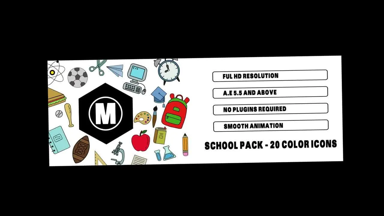 20个不同颜色的校园元素图标像素设计精选AE模板