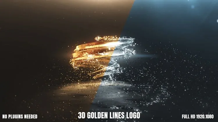 明亮时尚的3D金色线条徽标像素设计精选AE模板