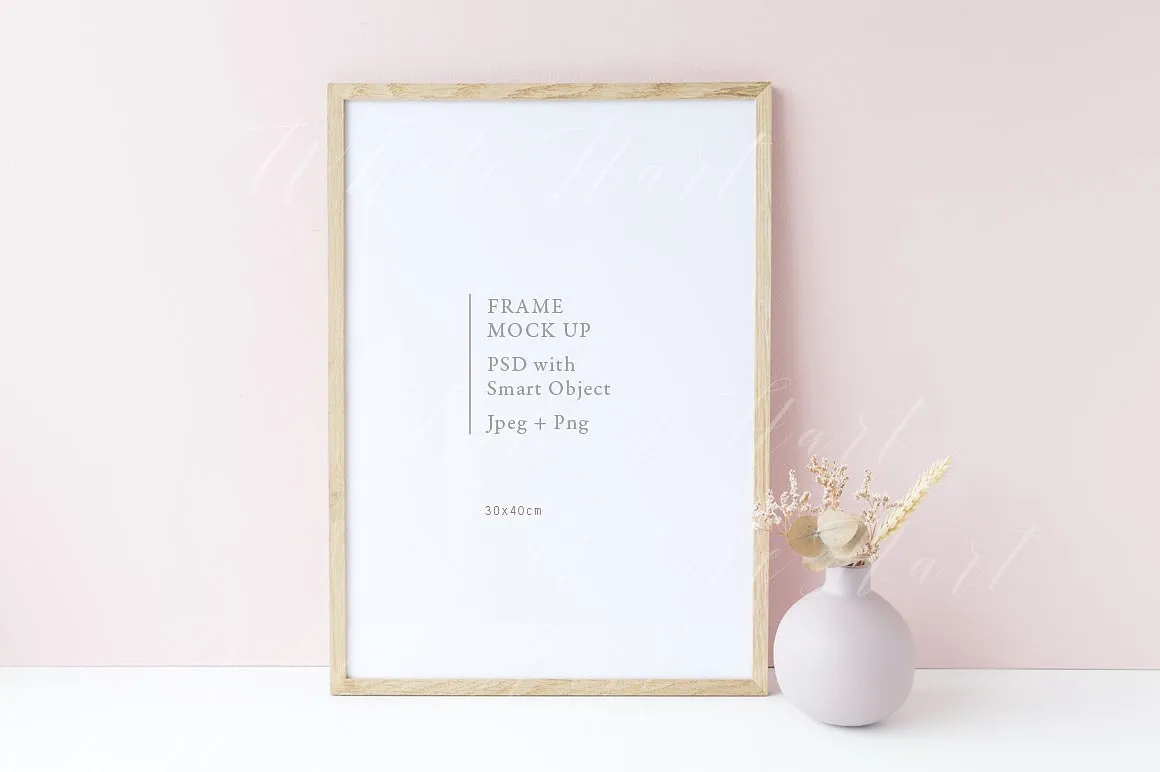 春季花卉系列30#215;40相框样机模板 Spring Wooden frame mock up#8211; 30#215;40