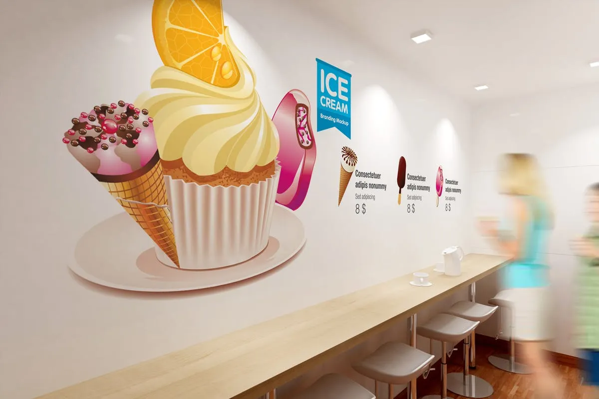 雪糕咖啡店铺品牌样机模板 Ice Cream#8211; Coffee Branding Mockups