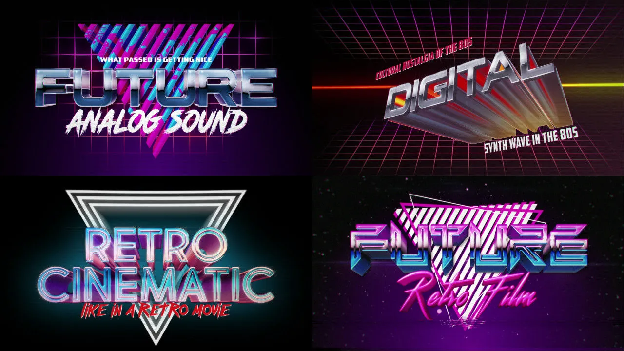 复古霓虹灯波纹线条logo展示像素设计精选AE模板