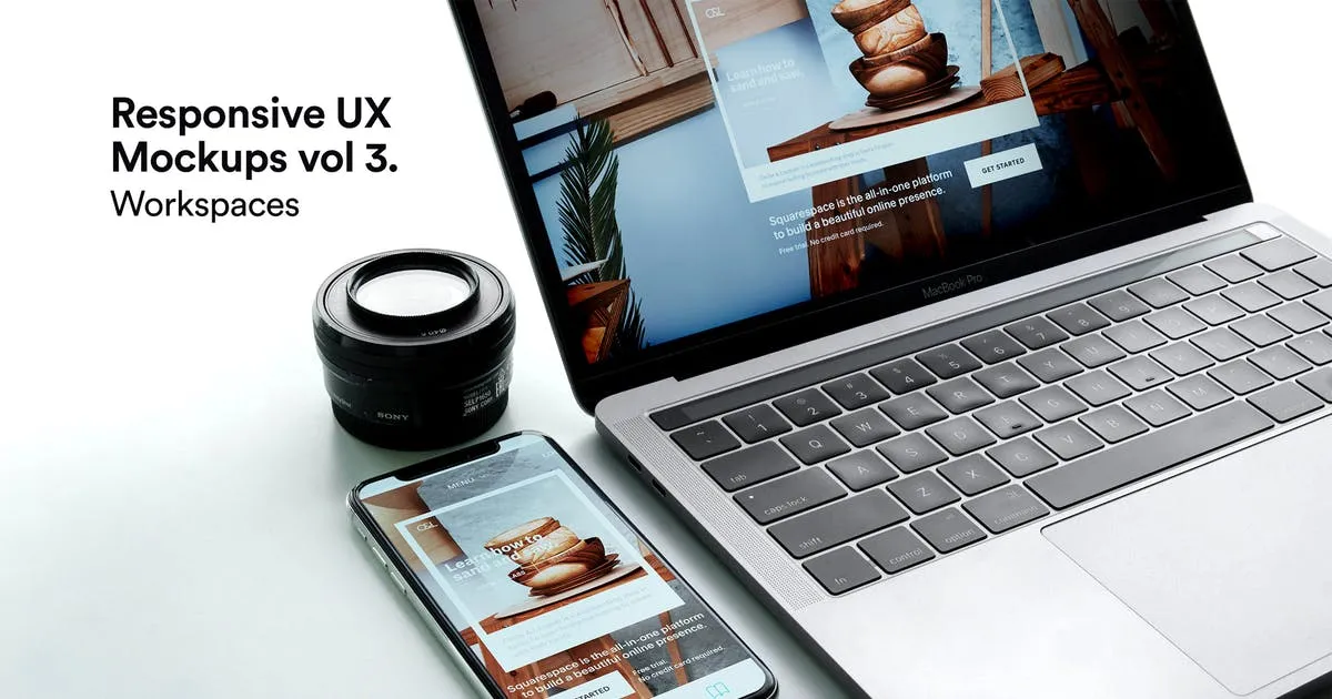 响应式网站设计预览MacBookamp; iPhone X样机模板v2 Responsive Mockup Macbook Touch Bar iPhone X Vol 2