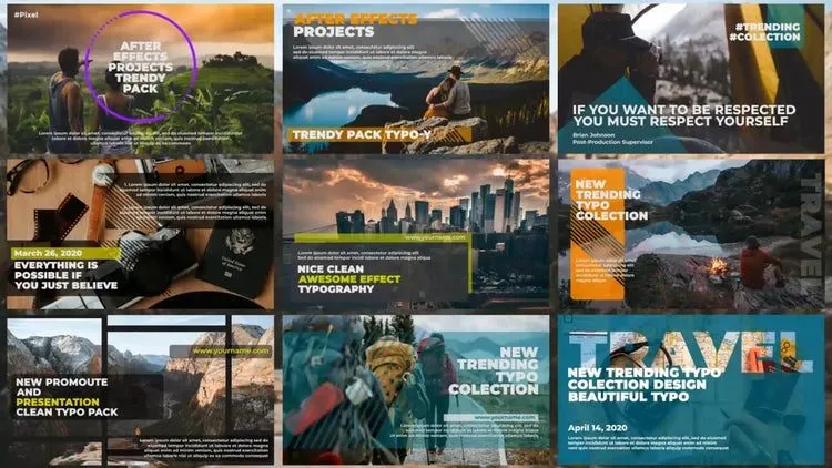 9个干净创意的全屏标题动画像素设计精选AE模板