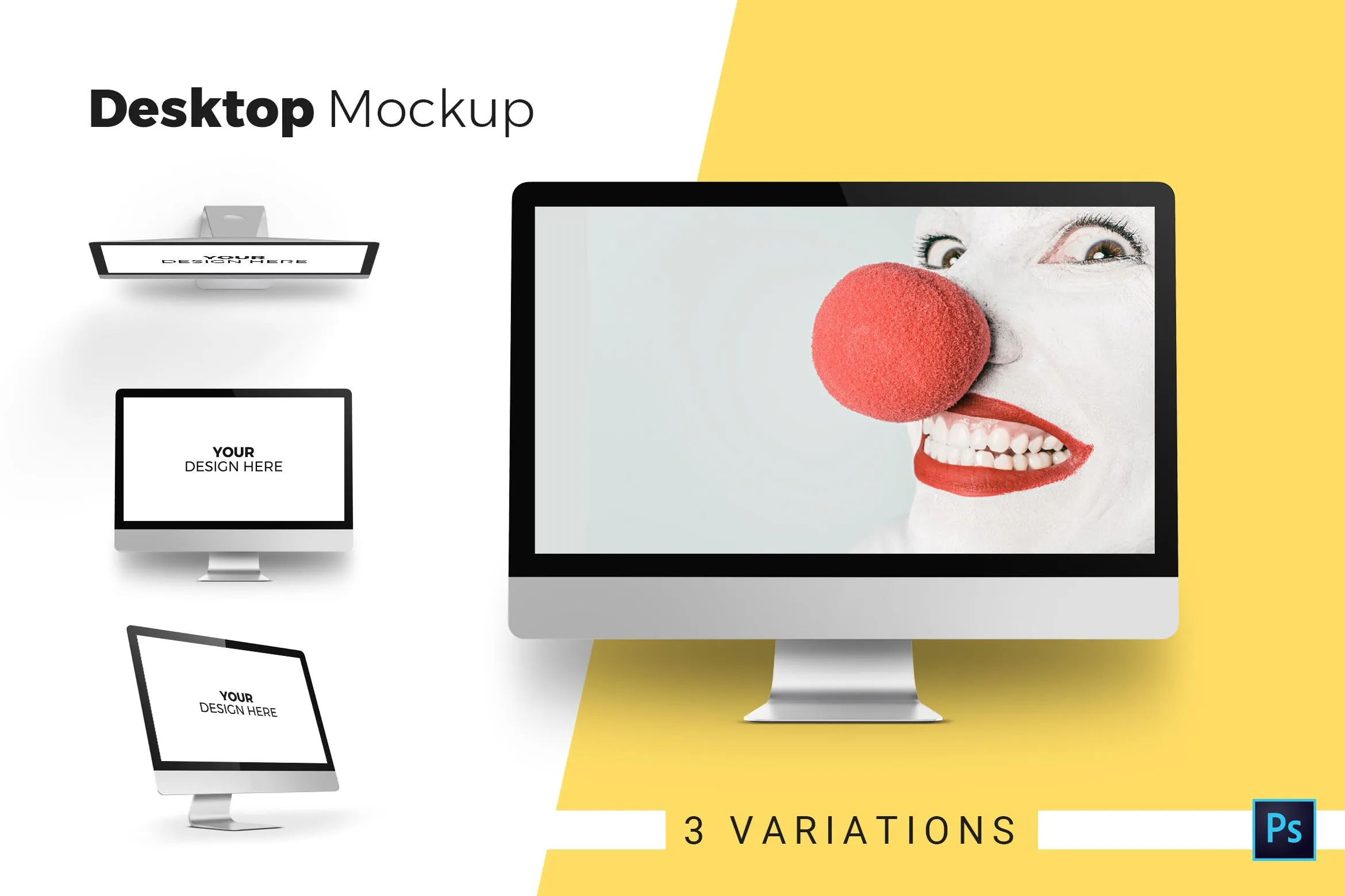 iMac一体机多角度预览像素设计精选样机模板 Desktop Mockup