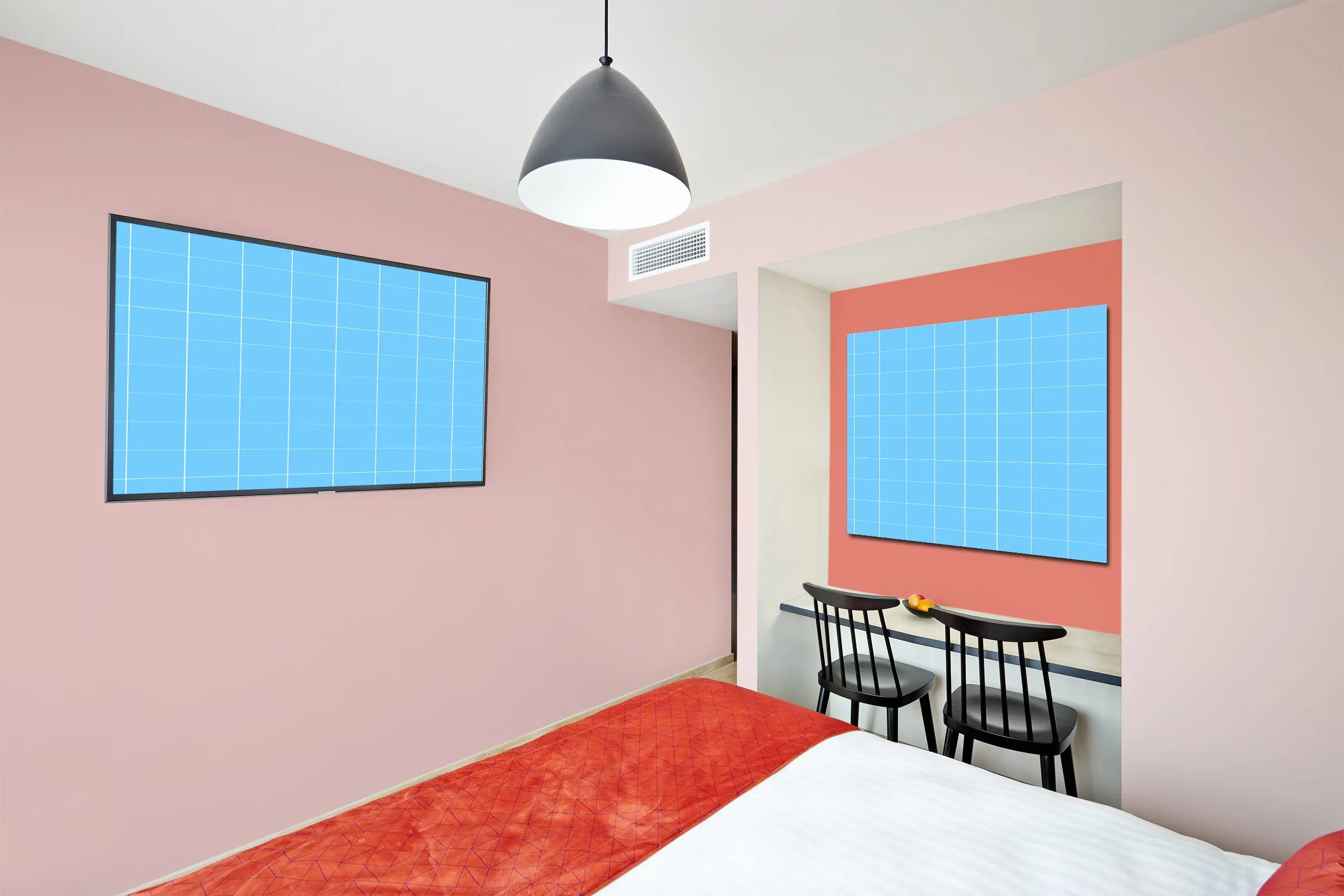 酒店房间装饰画框样机像素设计精选模板v01 Hotel-Room-01-Mockup